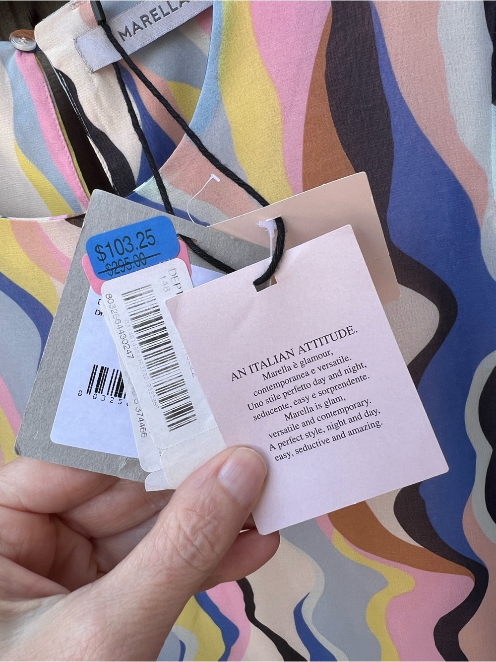 MARELLA Multicolor Wavy Print Shift dress in Pink Blue Yellow - Picture 7 of 10